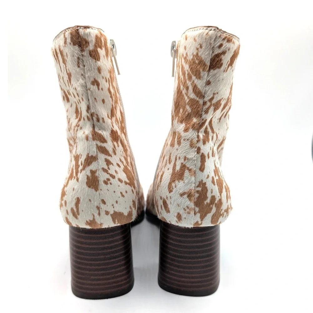 INC Dasha Calf Hair Boots 6.5 Cow Print Ankle Western Block Heel Frstival Boho